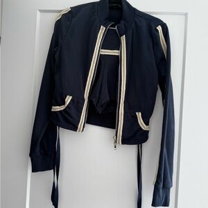Elegant Navy Bomber Jacket with Cream Details